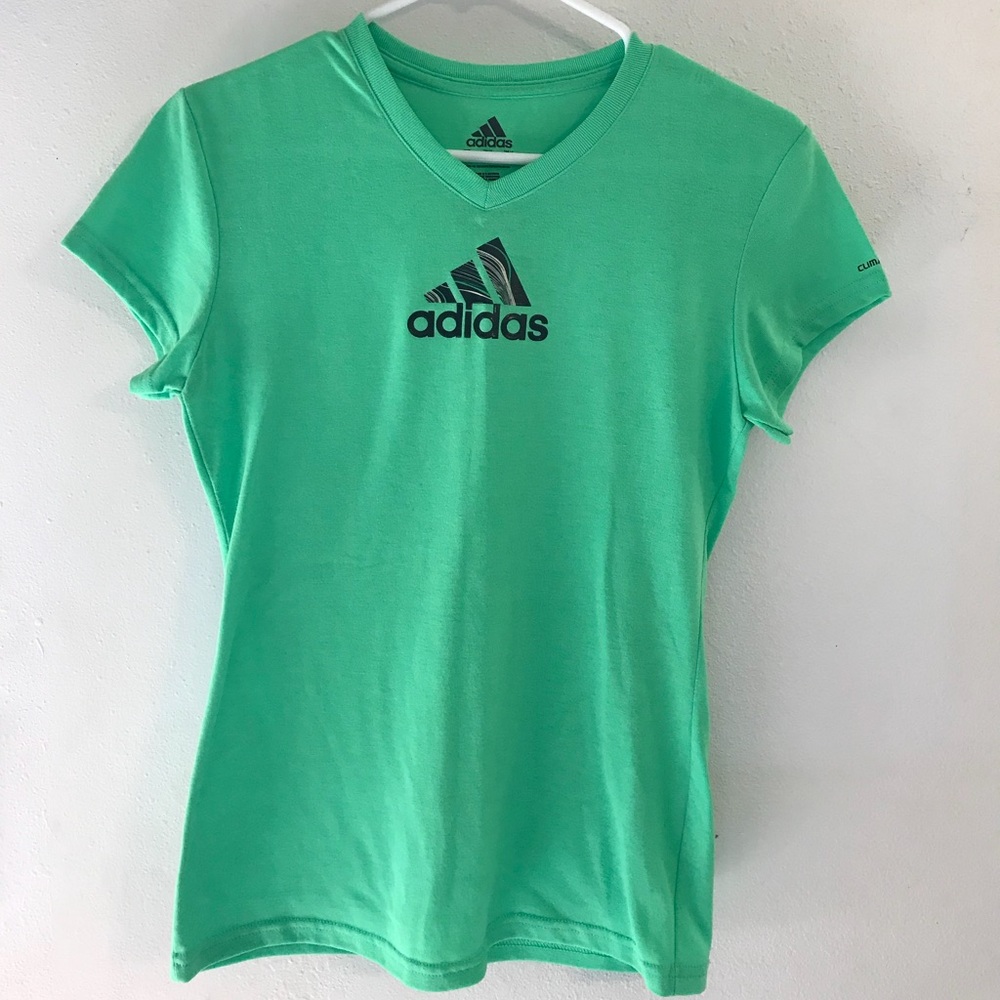 adidas Women's Mint Green V-Neck Logo Tee